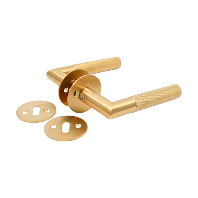 Dørgreb Essence m/nøgleskilte - Ø19 mm - Mat messing/diamantmønster