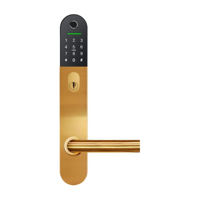 Elektronisk dørlås til oval cylinder - 49 mm - Mat messing