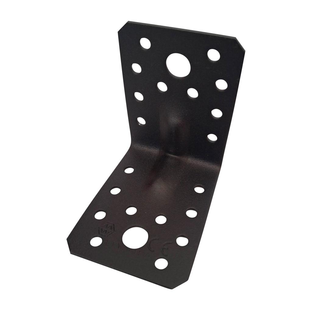 Vinkelbeslag m/rib - 70x55x2 mm - Sort
